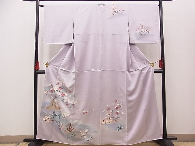 平和屋野田店■訪問着 友禅 群鶴流水枝花文 暈し染め 金彩 逸品 n-sa3816の画像1