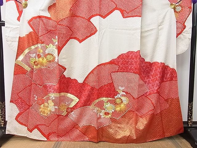 平和屋1■豪華振袖　駒刺繍　絞り　地紙草花文　金銀彩　逸品　ua6325_画像2