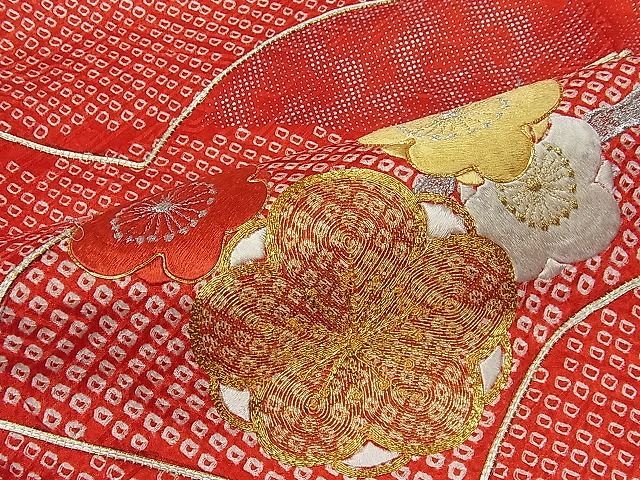 平和屋1■豪華振袖　駒刺繍　絞り　地紙草花文　金銀彩　逸品　ua6325_画像5