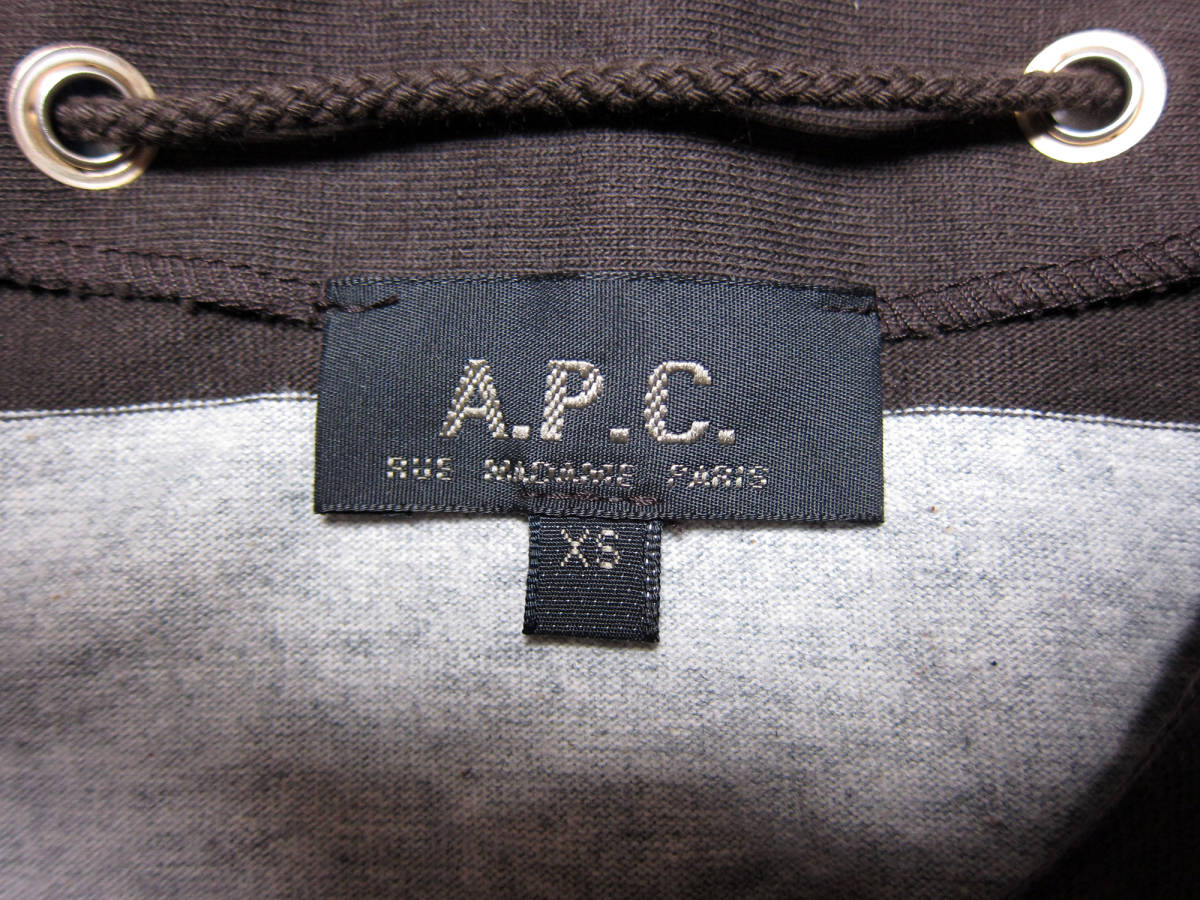 試着のみ アーペーセー A.P.C. ネック リボン ボーダー 半袖 ワンピース 濃茶 × 黒 × グレー size XS の画像3