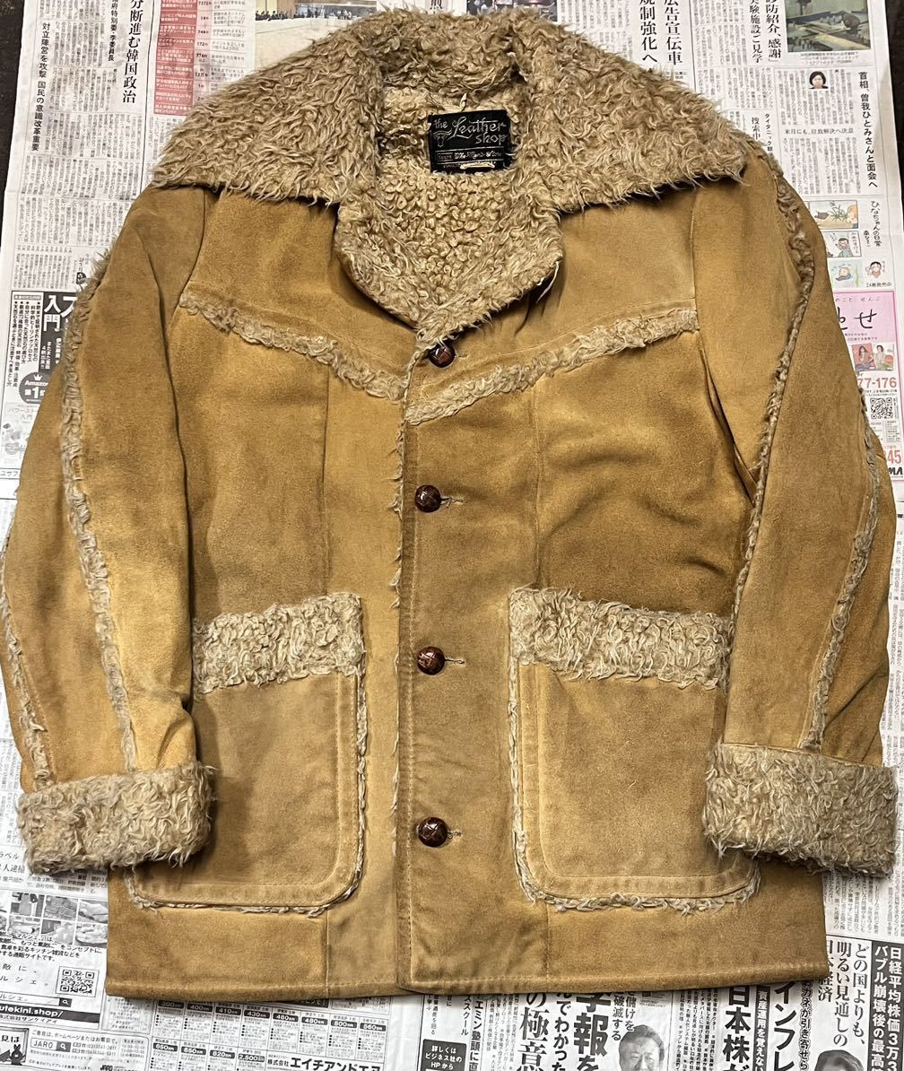 70s Sears the Leather shop レザーコート 40 スウェード ボア ランチコート バイカー ヴィンテージ 50s 60s CAMPUS PENNEYS TOWNCRAFT