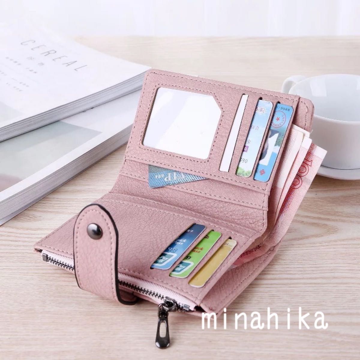コンパクト財布 グレー  二つ折り財布 ミニ財布 使いやすい スエード 定期入れつき カード入れたくさん