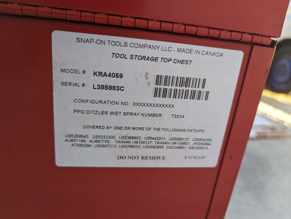 Snap-on スナップオン 工具箱 トップチェスト　赤/レッド KRA4059　ツールボックス　鍵付き　キズや塗装剥がれ有り!_画像3