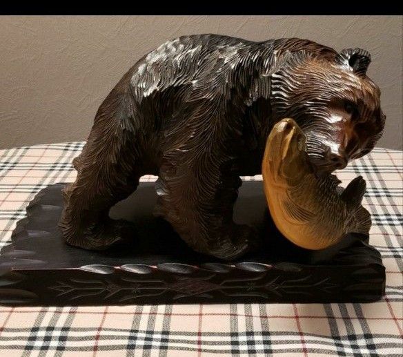 北海道 熊の木彫り台座付き  アンティーク 大きめ 民芸品 インテリア 工芸品