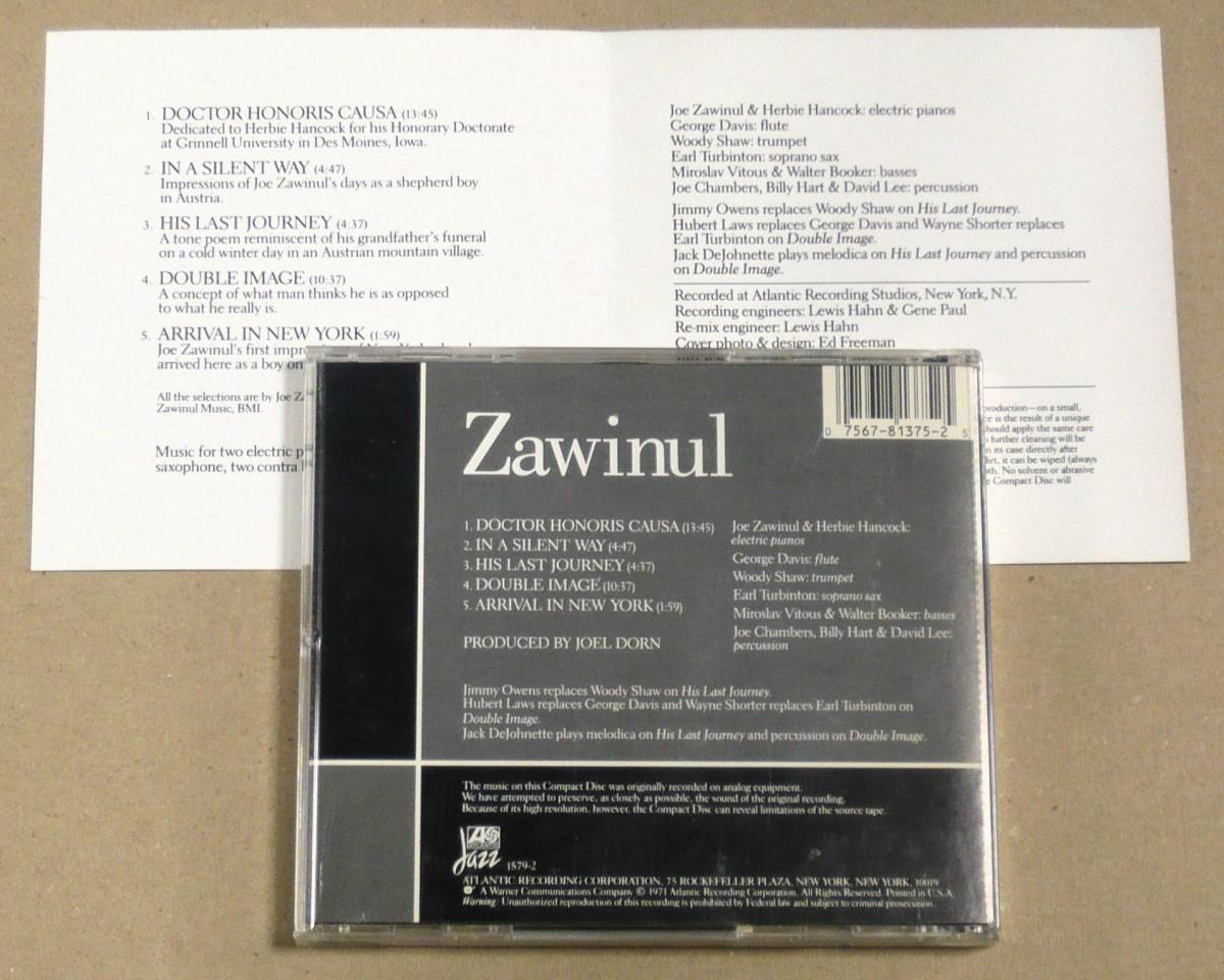 輸入CD◎JOE ZAWINUL／Zawinul ウェザーリポート結成前1970年録音 複数のbとpercが特徴的なザヴィヌル的エレクトリック室内楽九重奏の画像2