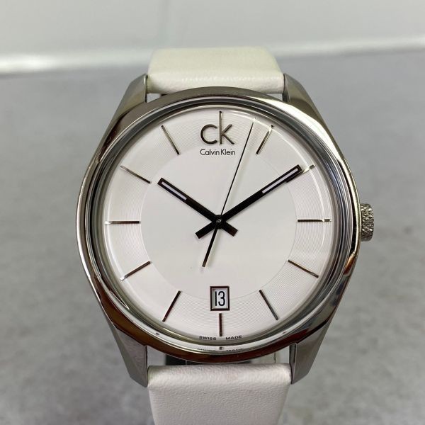 K354-O15-4217 Calvin Klein カルバンクライン K2H 211 クォーツ デイト ホワイト文字盤 ラウンド CK メンズ 腕時計 箱/説明書付き ②_画像2