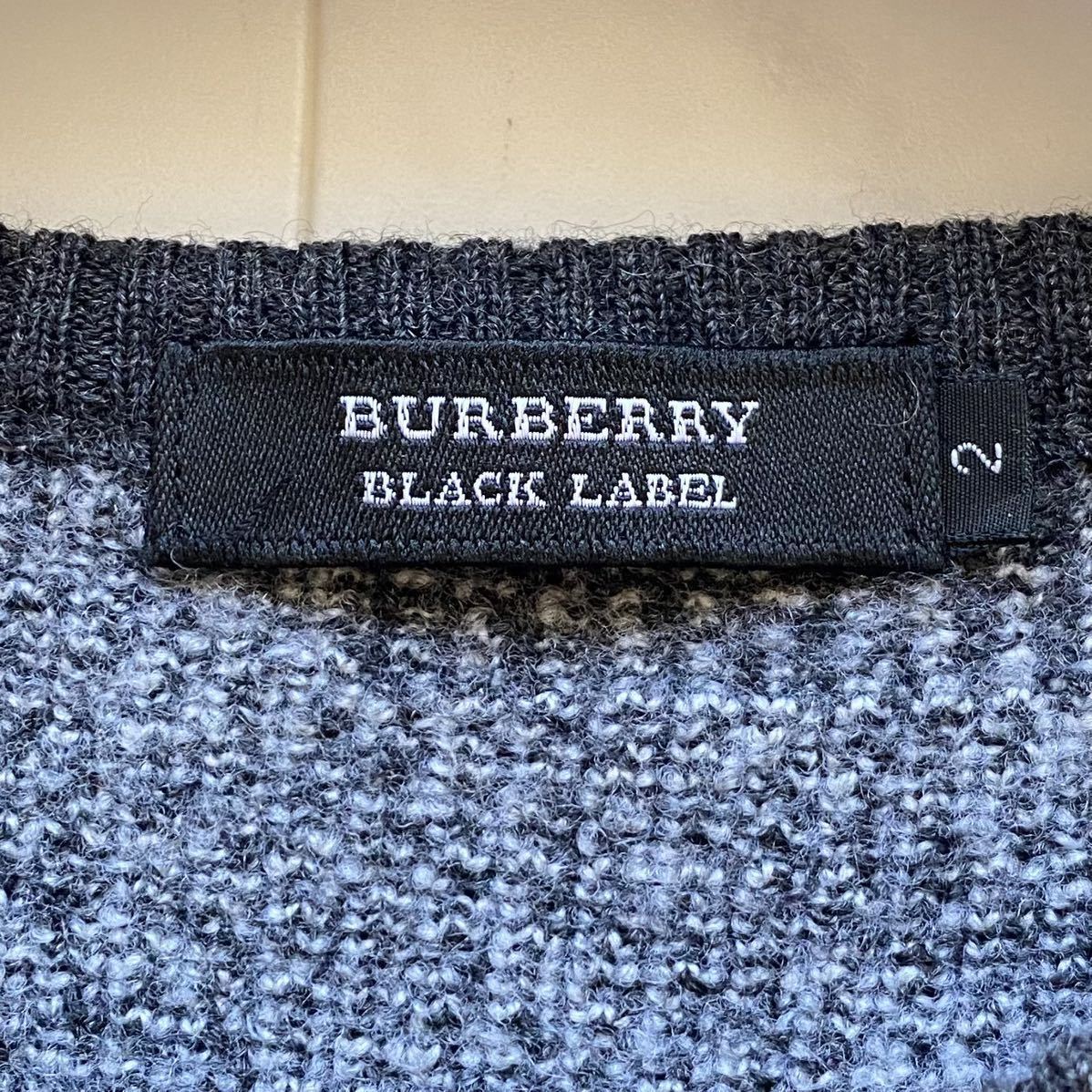 バーバリーブラックレーベル BURBERRY BLACK LABEL ホース刺繍 カモフラ 迷彩 総柄 ウール ニット セーター サイズ2 M グレー系 メンズ_画像6