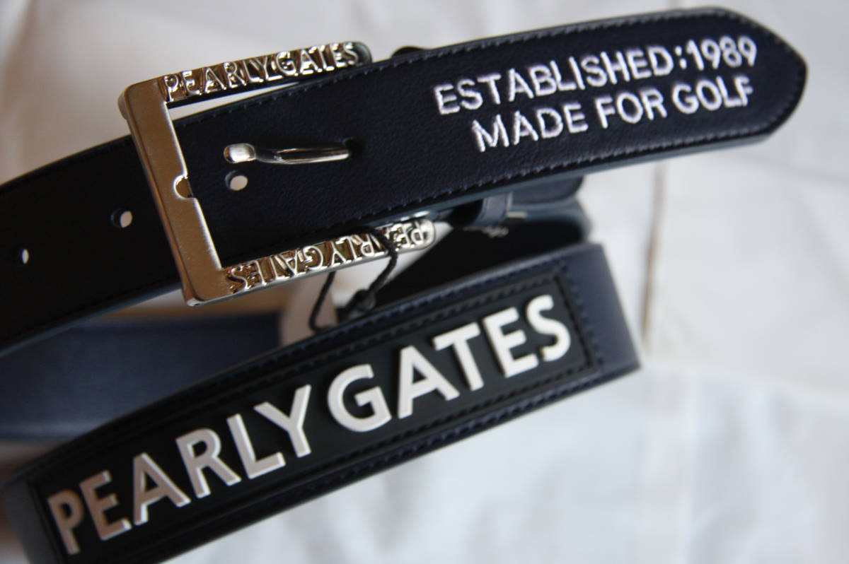 ★正規品★パーリーゲイツ PEARLY GATES★超絶人気 3D刺繍スターロゴ ユニセックス ベルト★カッコイイ★バックルロゴ入り★ネイビー★_画像1