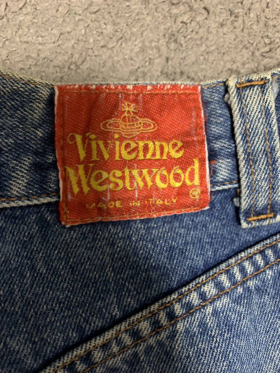 vivienne westwood 80\'s Denim брюки vintage denim Vivienne Vintage джинсы old красный бирка повреждение Denim 