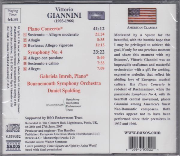 [CD/Naxos]V.ジャンニーニ(1903-1966):交響曲第4番他/D.スポールディング&ボーンマス交響楽団 2007.6_画像2