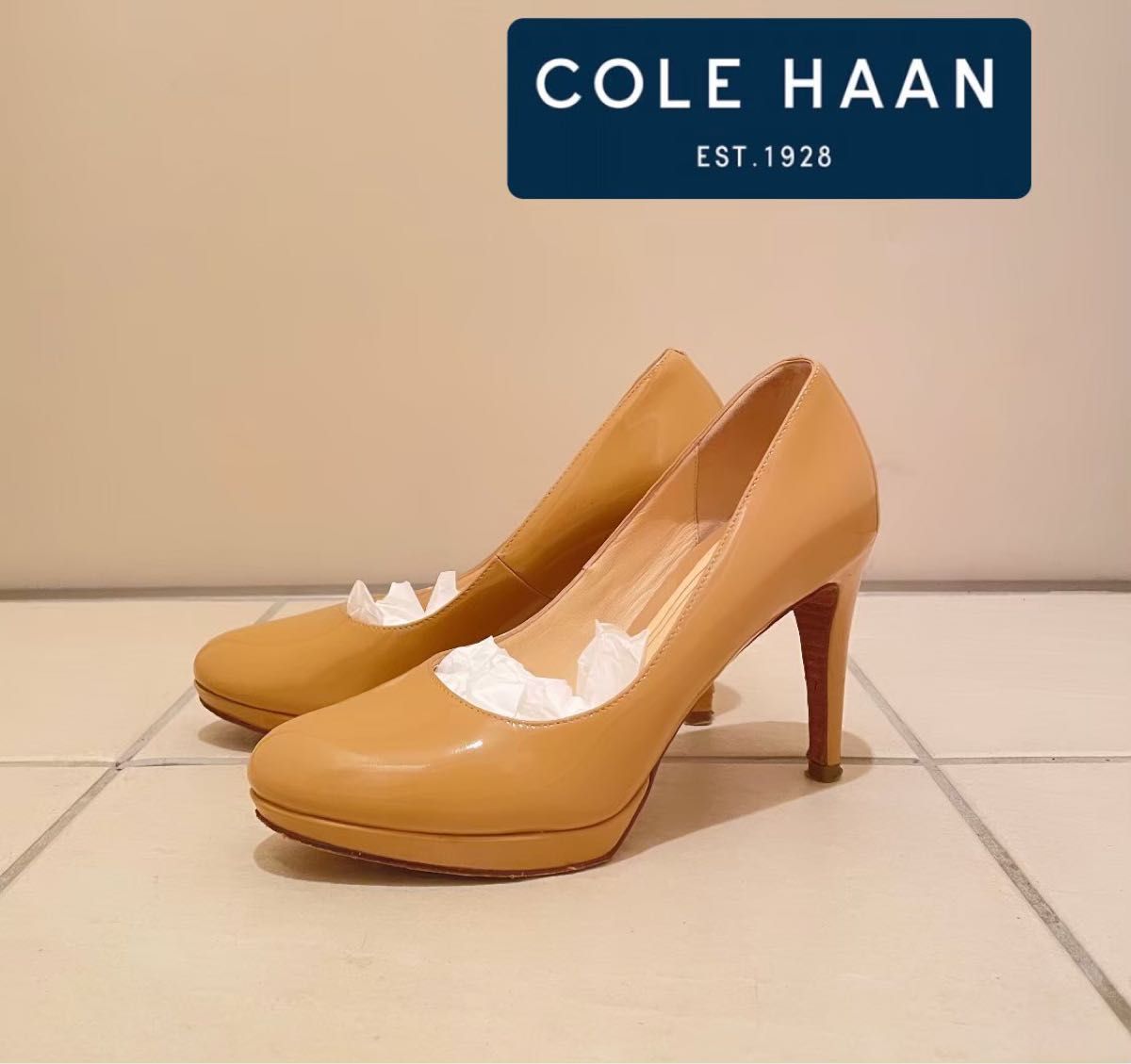 COLE HAAN 6 1/2B エナメル パンプス ヌーディベージュ コールハーン パテント ヒール レディース 23.5cm