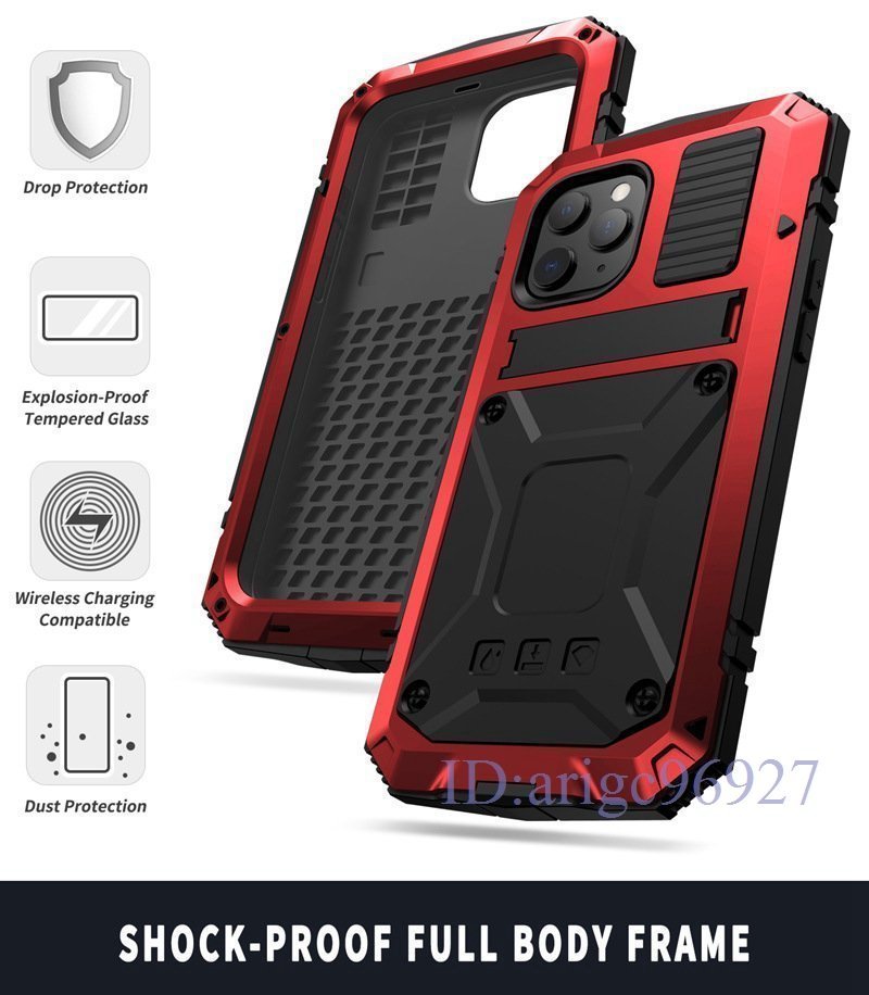 X906☆防振 スタンド機能耐衝撃iPhone11/11Pro/11Proaxケース対応 アルミバンパー防水防塵iPhone11 12 13 XS Pro Max mini対応ケースの画像4
