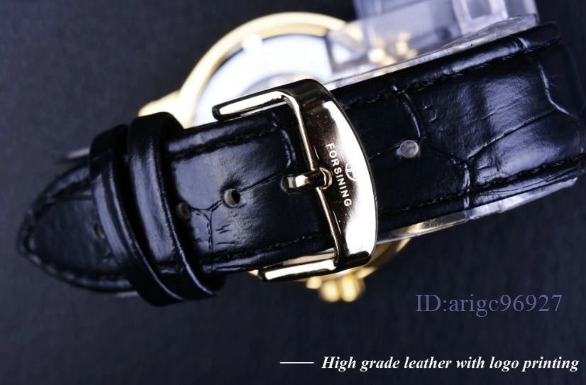 P872★新品腕時計 メンズ FORSINING 高級 ブランド 革 レザー 機械式 スケルトン スチームパンク 自動巻き ゴールドの画像5