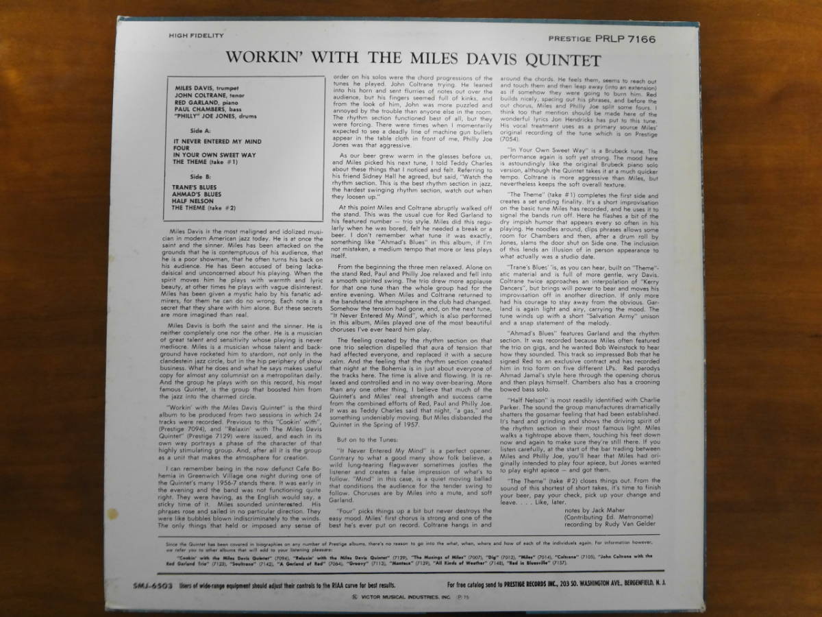 Miles Davis / Workin' with the Miles Dacis Quintet マイルス・デイヴィス/ ワーキン Prestige SMJ-6503_画像2