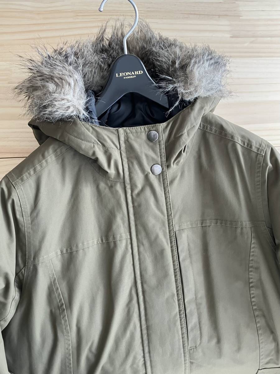 * 美品 * Eddie Bauer エディーバウアー ダウンフェザー レディース コート ファー * S カーキ オリーブ ウォッシャブル_画像2