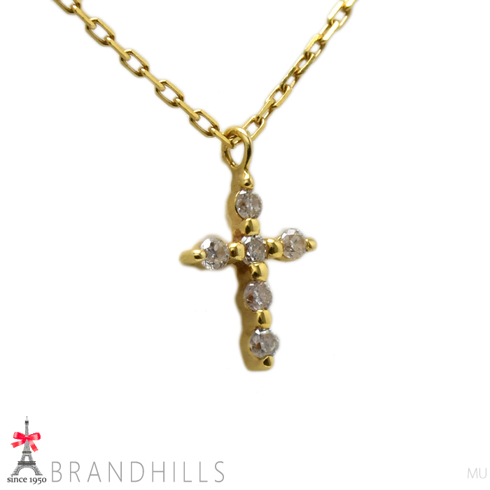  Agete diamond 0.03ct necklace Cross K18 gold YG yellow gold agete ultimate beautiful goods 