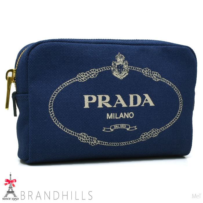 プラダ ポーチ カナパ ロゴ キャンバス ブルー 1NA021 PRADA 未使用品