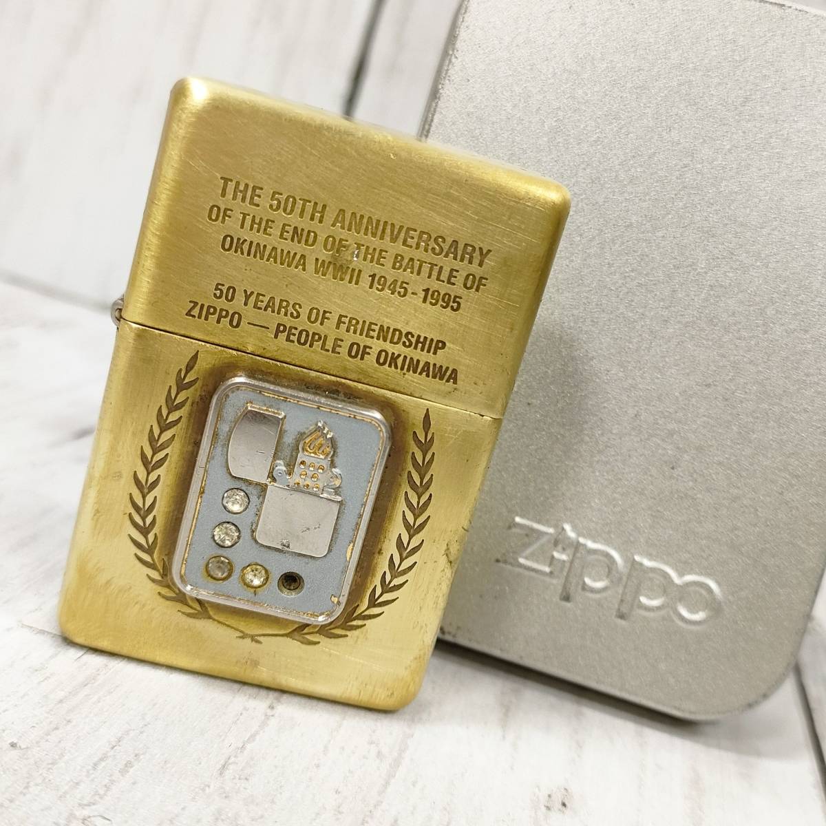 ZIPPO ジッポーライター 沖縄戦終結 50周年 オイルライター ライター 喫煙具 火花OK ケース付き 【15464_画像1