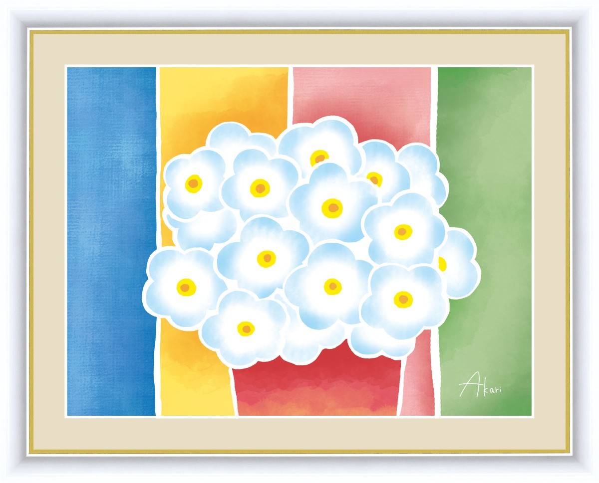 高精細デジタル版画 額装絵画 ちょっと気になる植物たち 春田 あかり作 「青い花の鉢植え」 F6_画像1