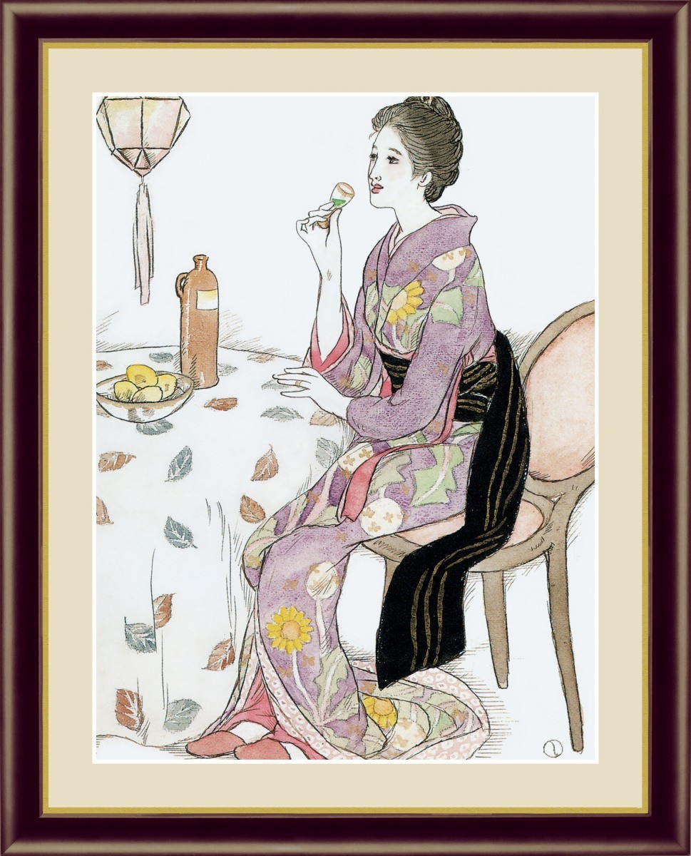 高精細デジタル版画 額装絵画 日本の名画 竹久 夢二 「青い酒」 F6