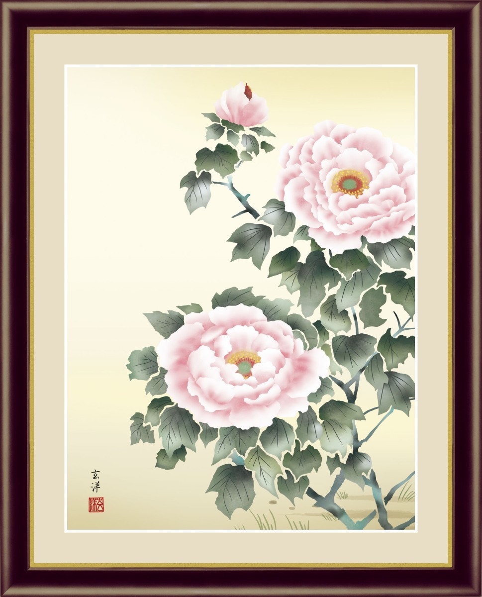  High-definition digital woodcut frame picture Japanese picture flowers and birds . annual decoration close wistaria .. work [ riches and honours flower ] F4