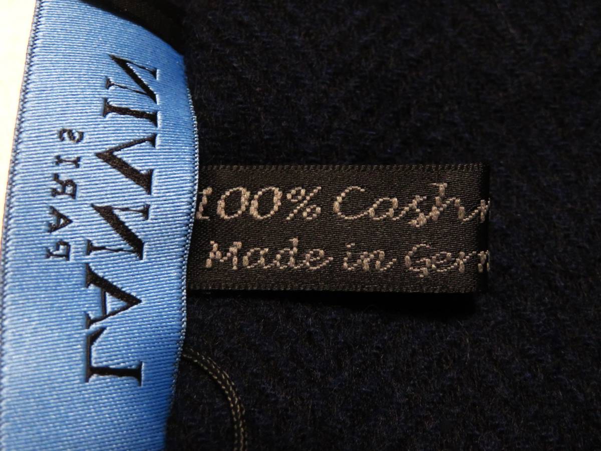 新品未使用 ドイツ製 LANVIN CASHMERE ランバン 高級カシミヤ100％ フリンジマフラー ヘリンボーン ネイビー 紳士 ふわとろの肌触り 秋冬物_画像6