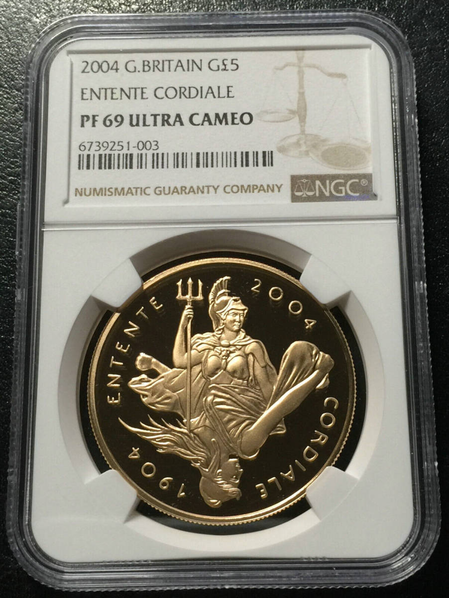 イギリス 2004年 5ポンド 金貨 英仏協商１００周年 NGC PF69UC の画像1