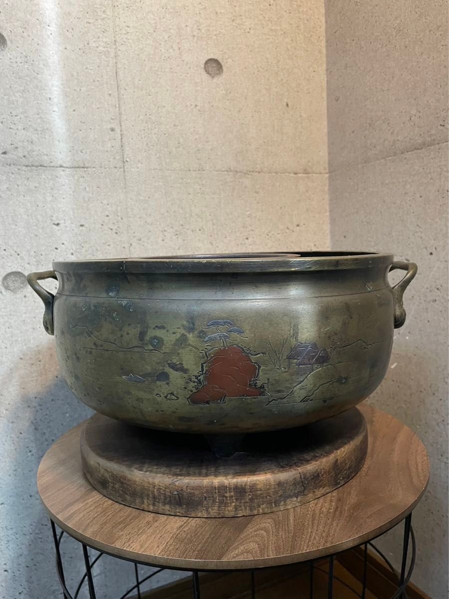 真鍮製 火鉢】火箸 灰ならし2本 五徳 台座 セット アンティーク 真鍮製 火鉢】火箸 灰ならし2本 五徳 台座 セット アンティーク