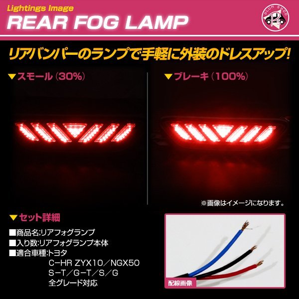 ZYX10 NGX50 C-HR リア フォグランプ LED レッド 赤 リアバンパー テール ブレーキ 追突防止 リアフォグ_画像2