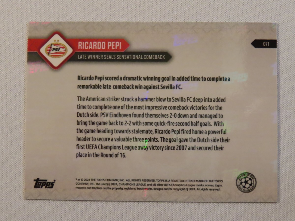 topps now カード リカルド・ペピ Ricardo Pepi #071 トップスナウ UCL 2023-24 Card PSVアイントホーフェン PSV Eindhoven_画像2