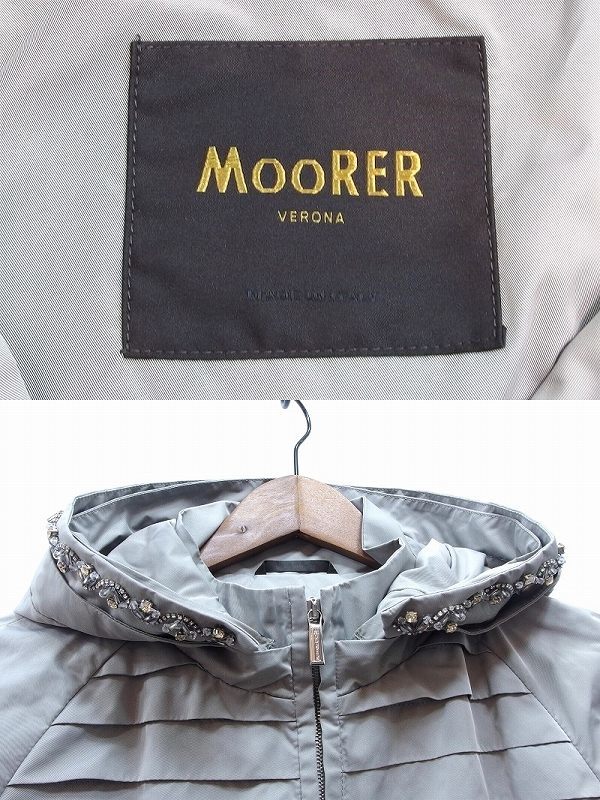 MOORER ムーレー S.p.A ビジュー ジップアップ ライトコート ジャケット レディース ・42 グレー_画像3