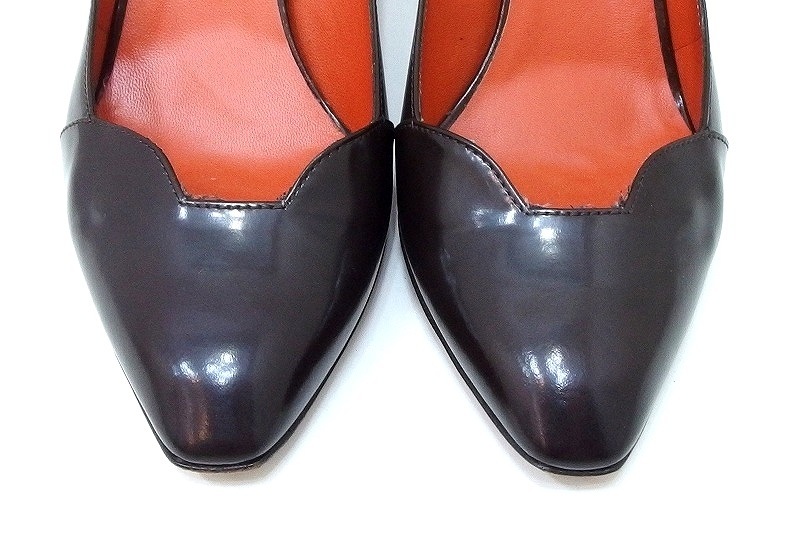 SANTONI sun to-ni glass leather pumps *35.5 Brown 