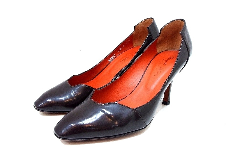 SANTONI sun to-ni glass leather pumps *35.5 Brown 