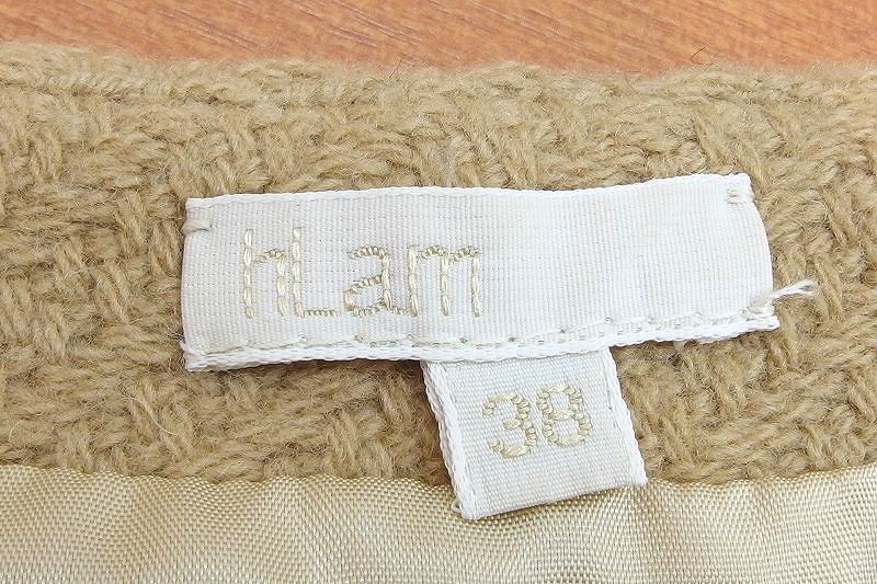 hLam ラム ウールツイード スカート イタリア製 ・38 ベージュ_画像5