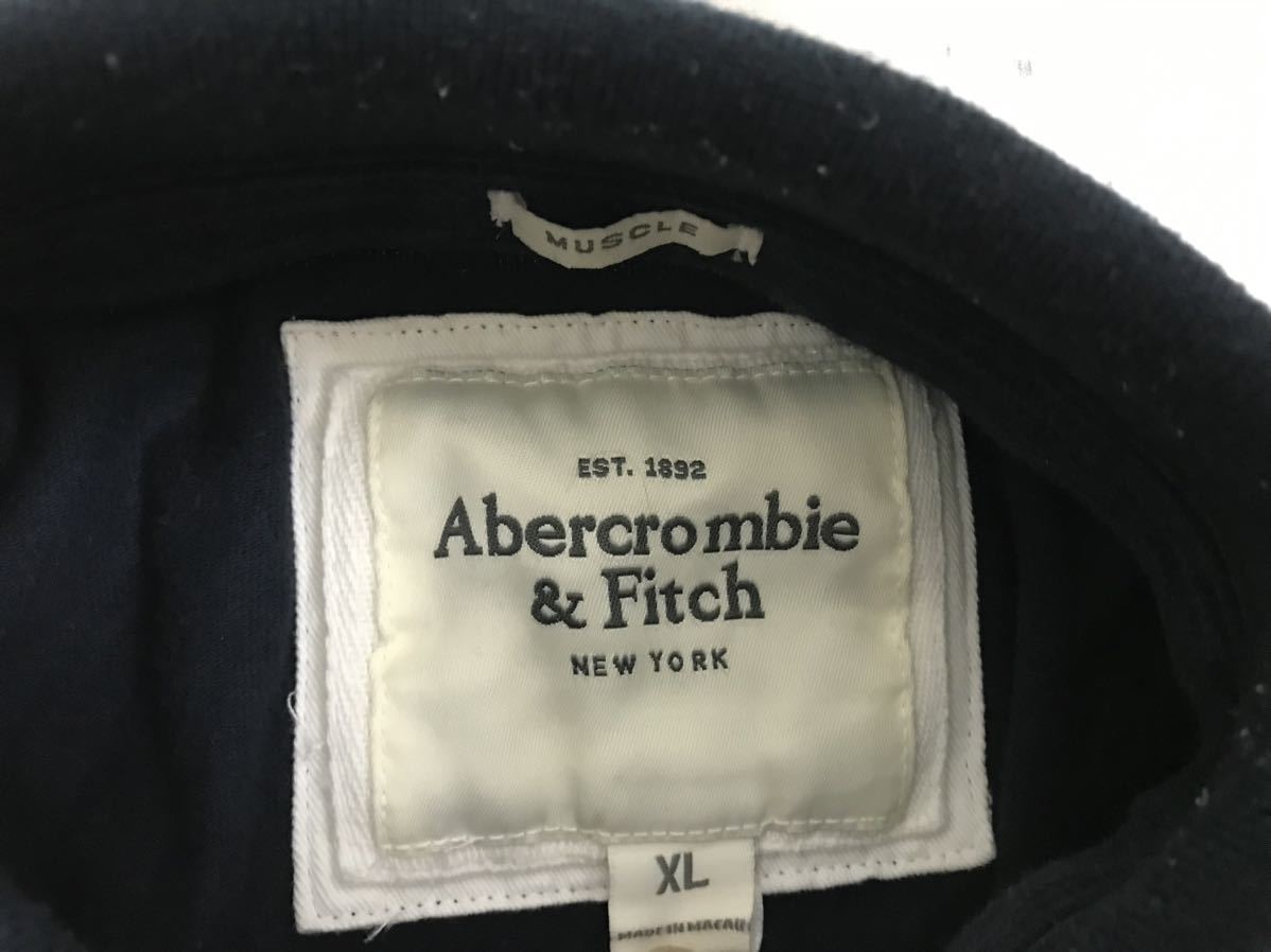 本物アバクロアンドフィッチAbercrombie&Fitchコットン長袖ポロシャツメンズサーフアメカジミリタリーゴルフ紺ネイビーXLマカオ製