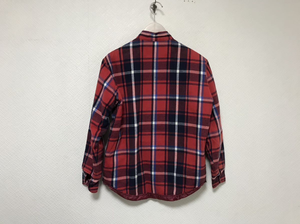 本物ダファーDUFFERコットンチェック柄中綿バンドカラーネル長袖シャツジャケットサーフワークミリタリービジネススーツメンズ赤レッドS