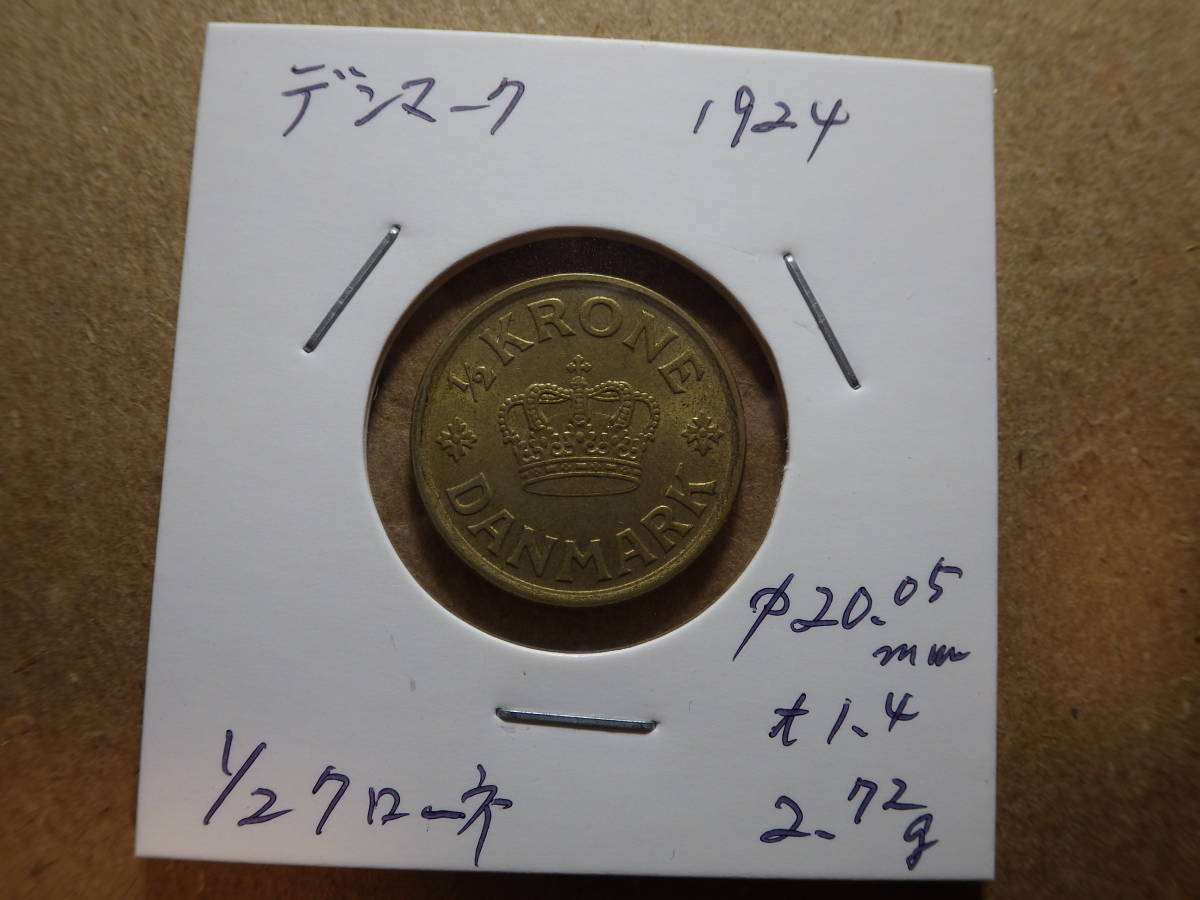 デンマーク　１９２４年　1/2クローネ硬貨　コレクター放出品_画像3