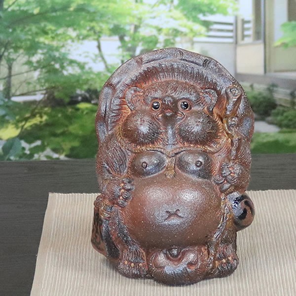 信楽焼 7号ひねり狸 たぬき タヌキ 古狸庵 開運 縁起物 可愛い 陶器 商売繁盛 ギフト 開店祝 置物 かわいい 手作り 手作り狸 tt-0143
