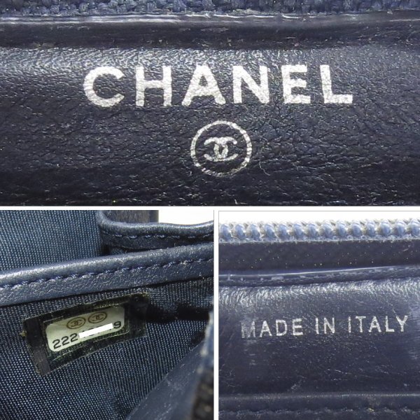 シャネル CHANEL ボーイシャネル レザー 長財布 ネイビー系 ジャンク品_画像7