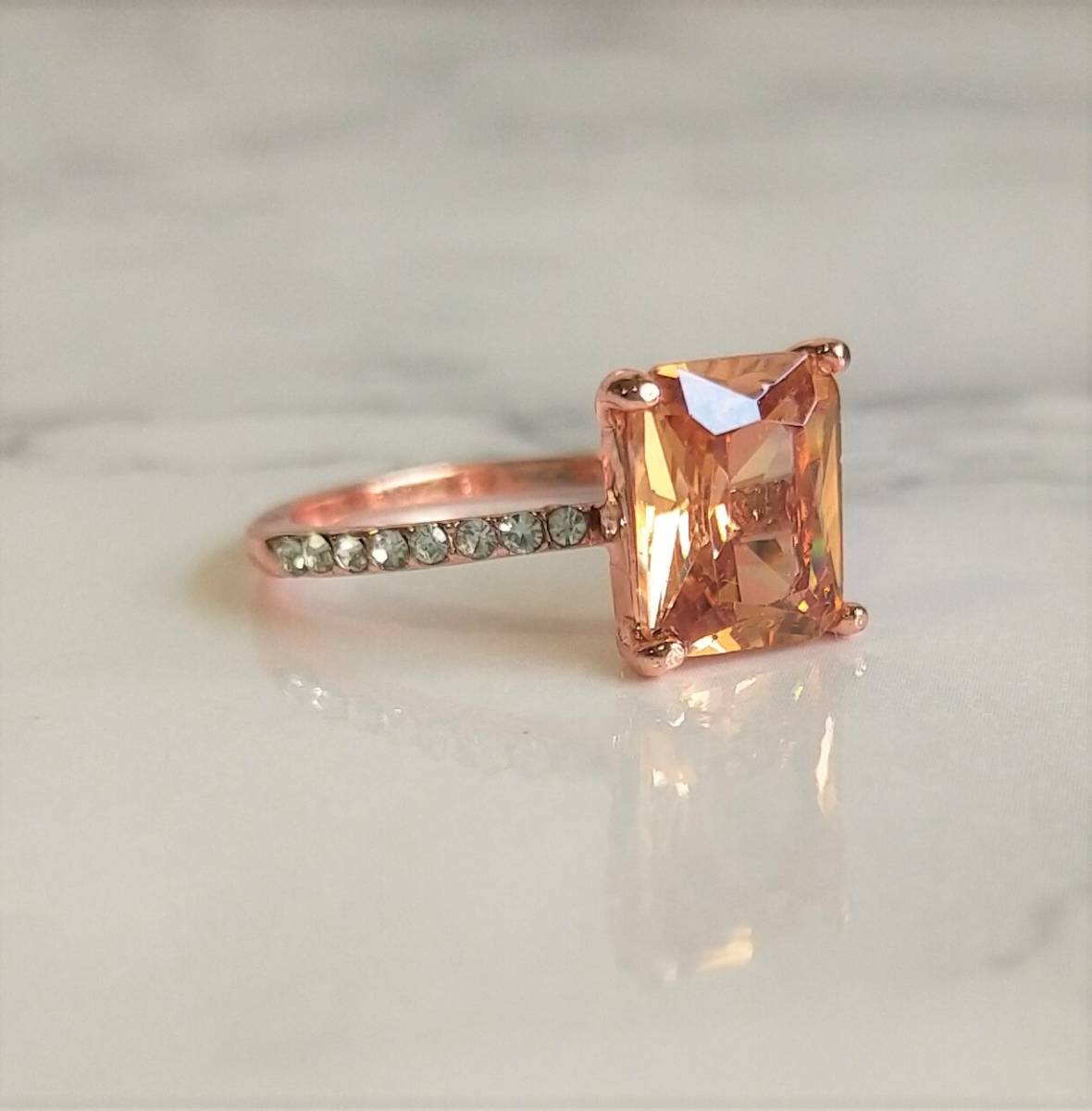  square ring pink gold 19 number zirconia usually using ring men's square ring papa la Cheer sapphire color 