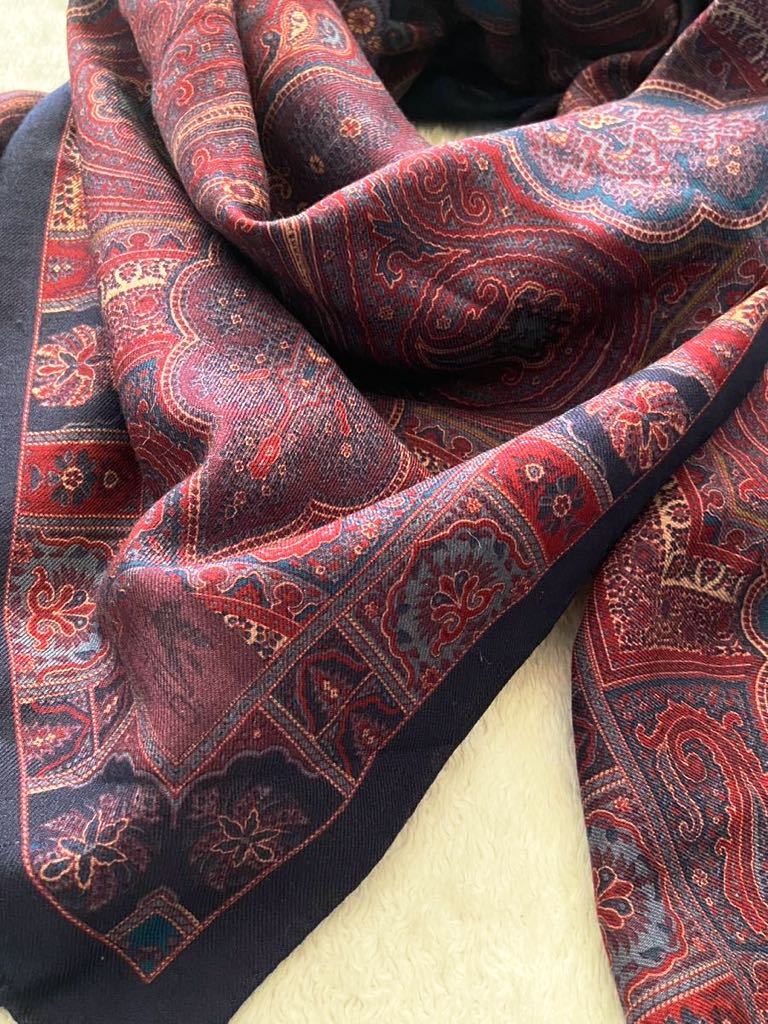  large size ETRO Italy made silk . stole peiz Lee navy bordeaux dark blue muffler shawl Etro scarf 