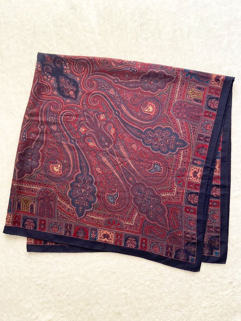  large size ETRO Italy made silk . stole peiz Lee navy bordeaux dark blue muffler shawl Etro scarf 