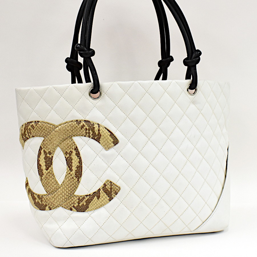 1円 ◎美品 CHANEL シャネル トートバッグ ラージ カンボンライン A25169 マトラッセ ココマーク パイソン型押し◎E.Coim.oR-10_画像1