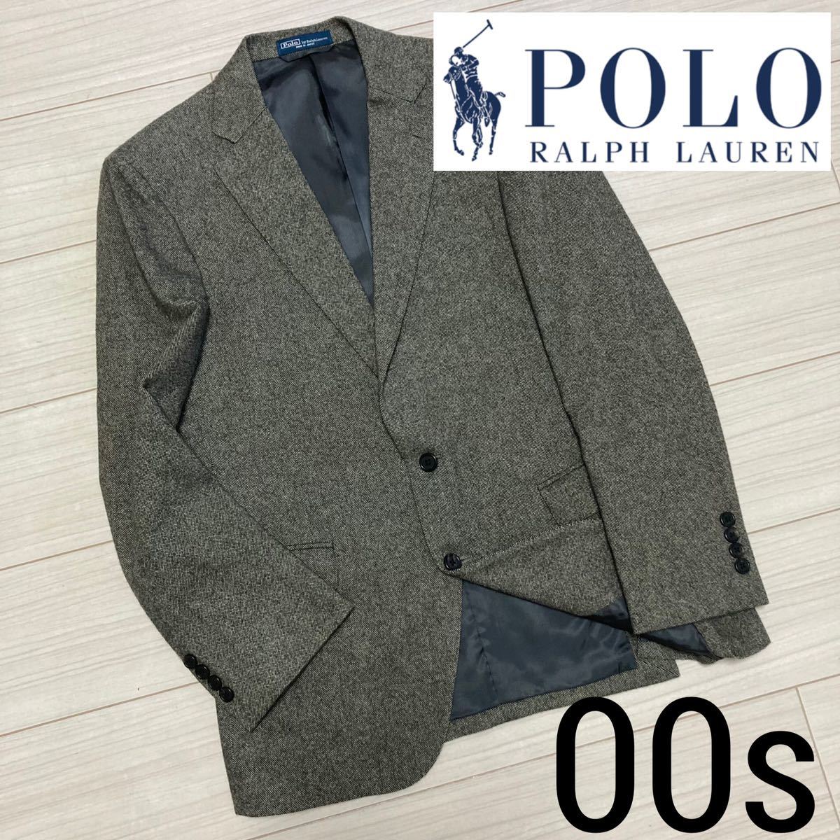 00s■ポロ ラルフローレン■ソフトツイード テーラード ジャケット A5 M グレー 総裏地 サイドベンツ POLO RALPH LAUREN ヴィンテージ_画像1