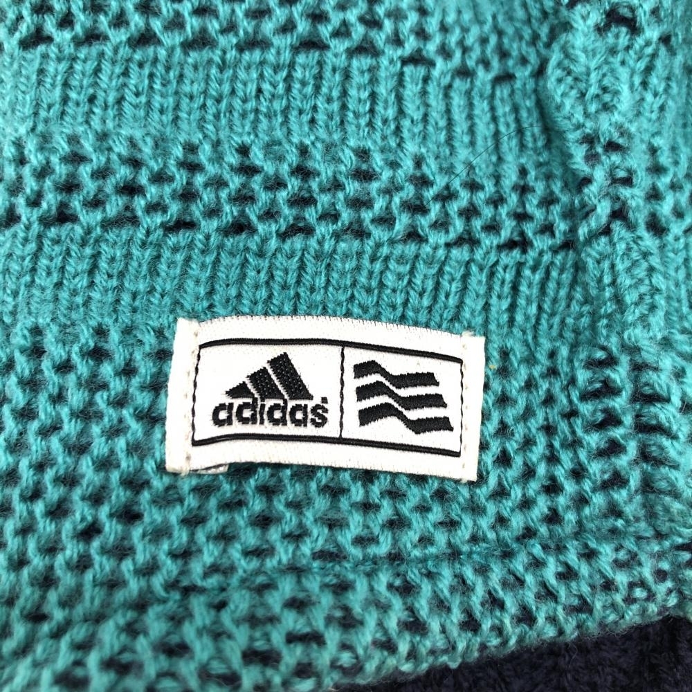 【美品】アディダス ネックウォーマー ネイビー×エメラルドグリーン ロゴ刺しゅう フリー ゴルフウェア adidas_画像3