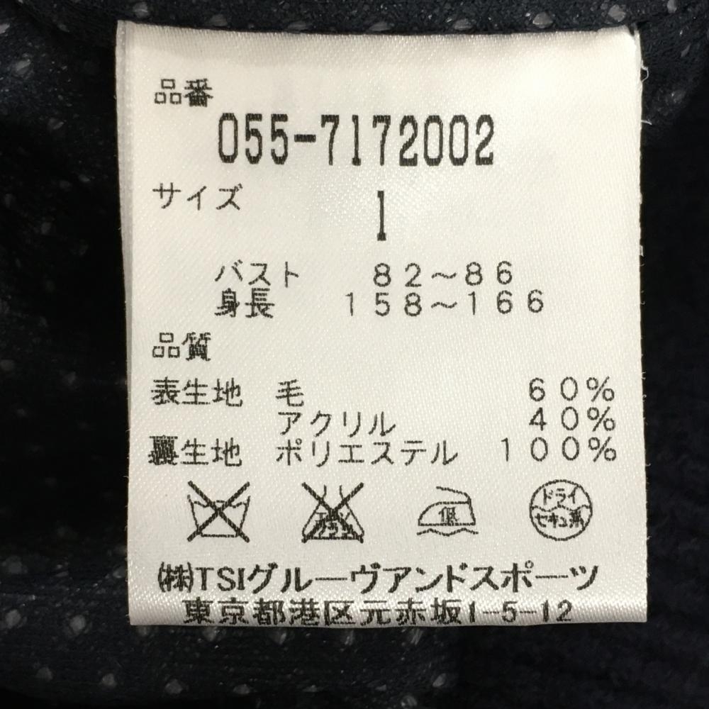 【美品】パーリーゲイツ ニットジャケット ネイビー×白 ボーダー ウール混 裏地付 レディース 1(M) ゴルフウェア PEARLY GATES_画像5