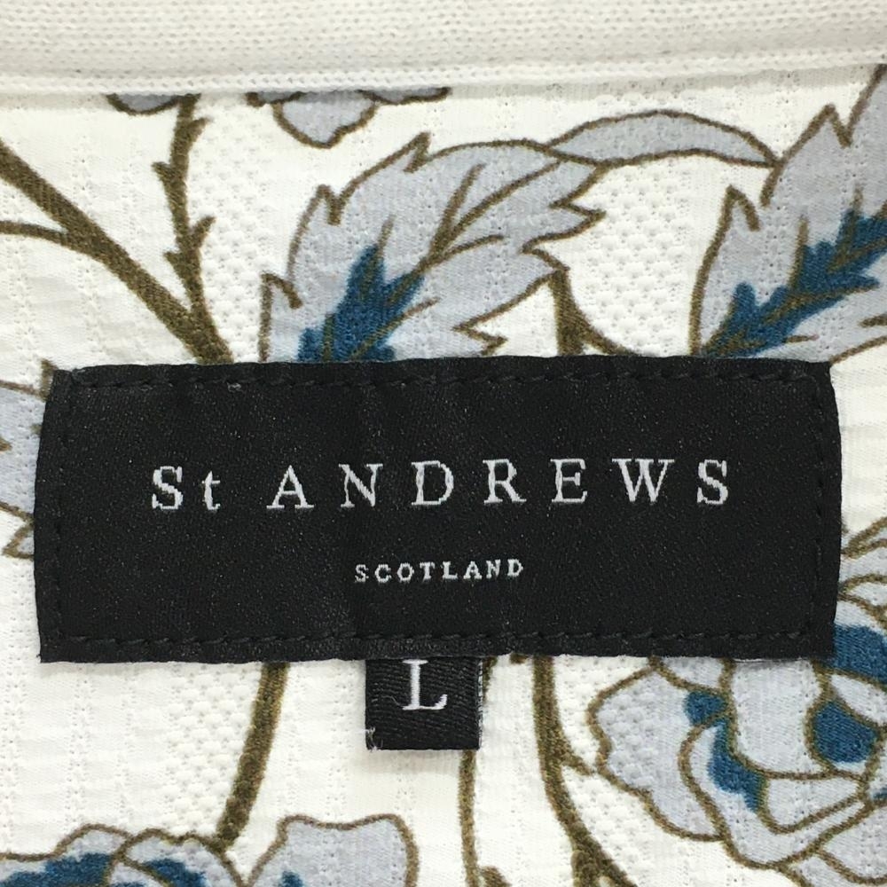 【美品】セントアンドリュース 半袖ポロシャツ 白×グレー 花柄 織生地 レディース L ゴルフウェア St ANDREWS_画像4