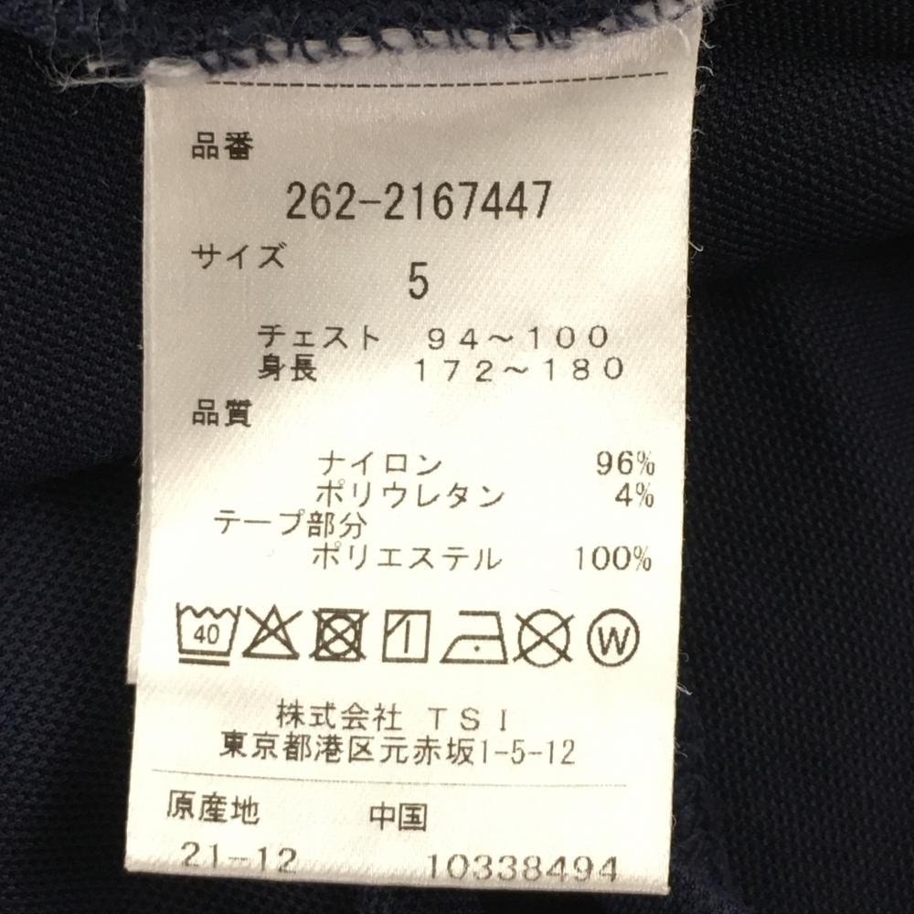 【美品】ジャックバニー 半袖ハイネックシャツ ネイビー×白 肩・袖ロゴテープ メンズ 5(L) ゴルフウェア 2021年モデル Jack Bunny_画像4