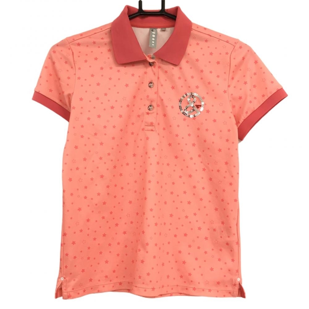 アンパスィ 半袖ポロシャツ ピンク 星柄 スパンコールロゴ レディース M ゴルフウェア and per se_画像1
