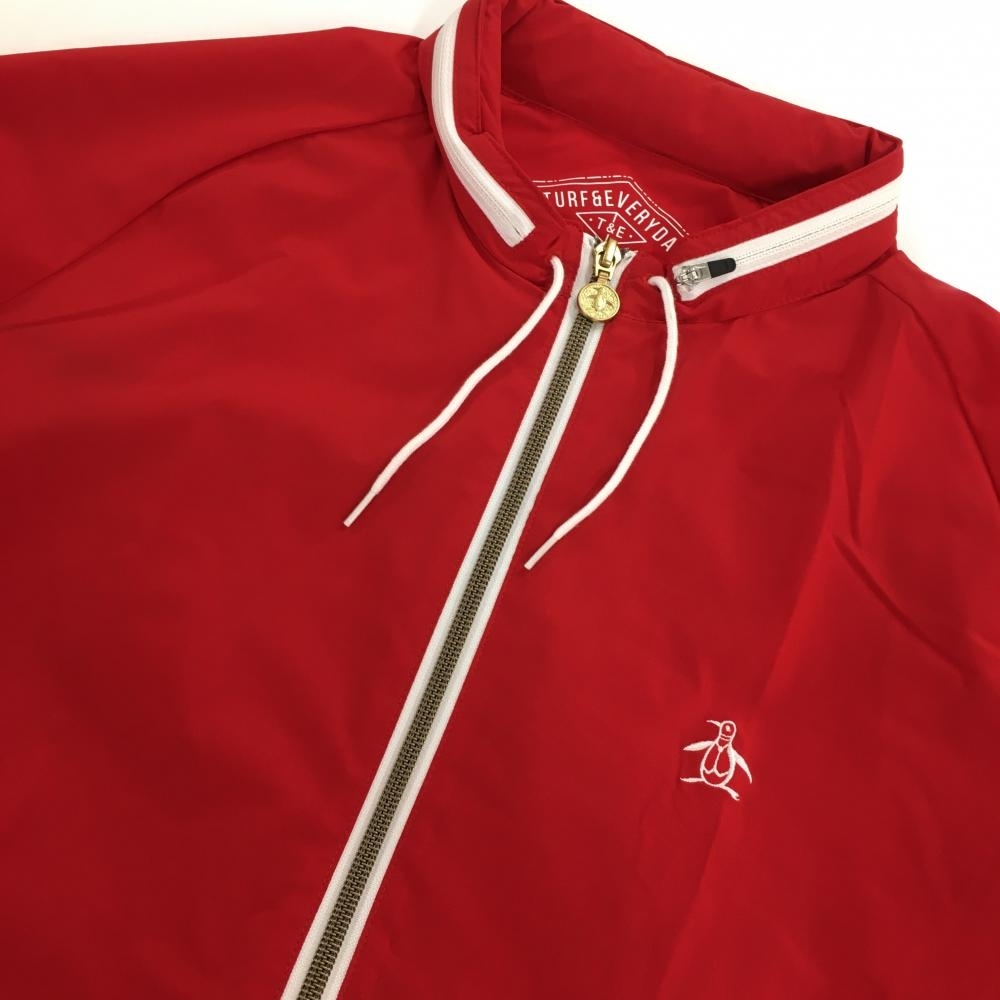 [ beautiful goods ] Munsingwear wear jacket blouson red × white Logo .... hood storage men's M Golf wear Munsingwear